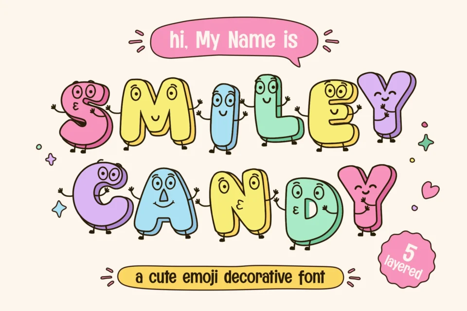 Smile Candy - Playful 5-Layered emoji decorative font