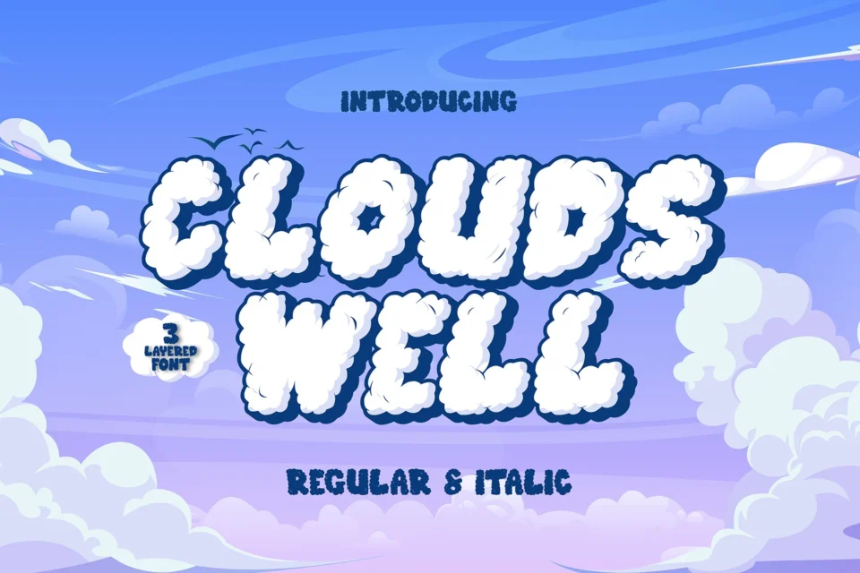 Clouds Well - 3d Cute Layered Display Font