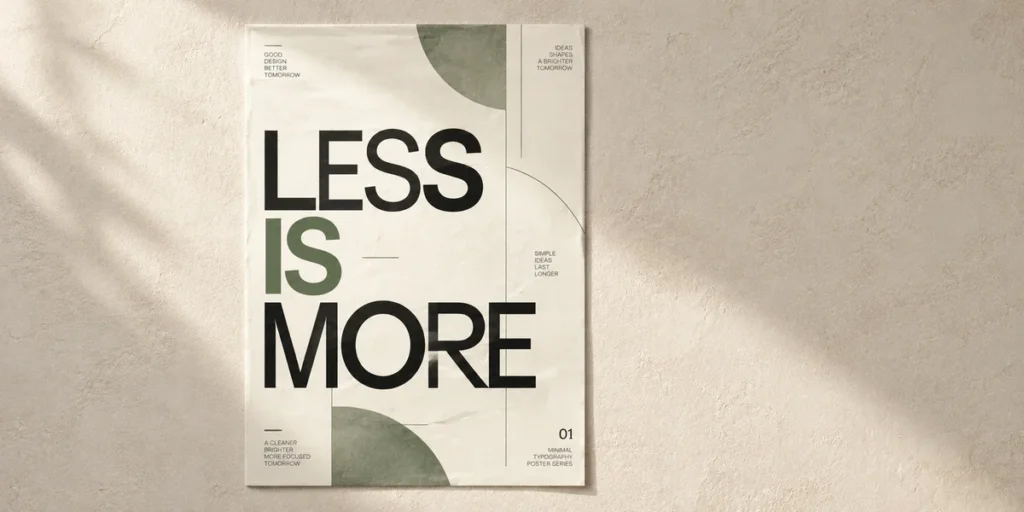 Minimalist typography poster featuring elegant black sans serif lettering, generous negative space, precise alignment, and a clean ivory background.