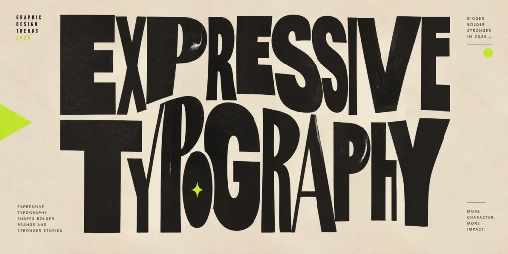 Expressive typography design featuring oversized experimental lettering in black, cream, and lime green